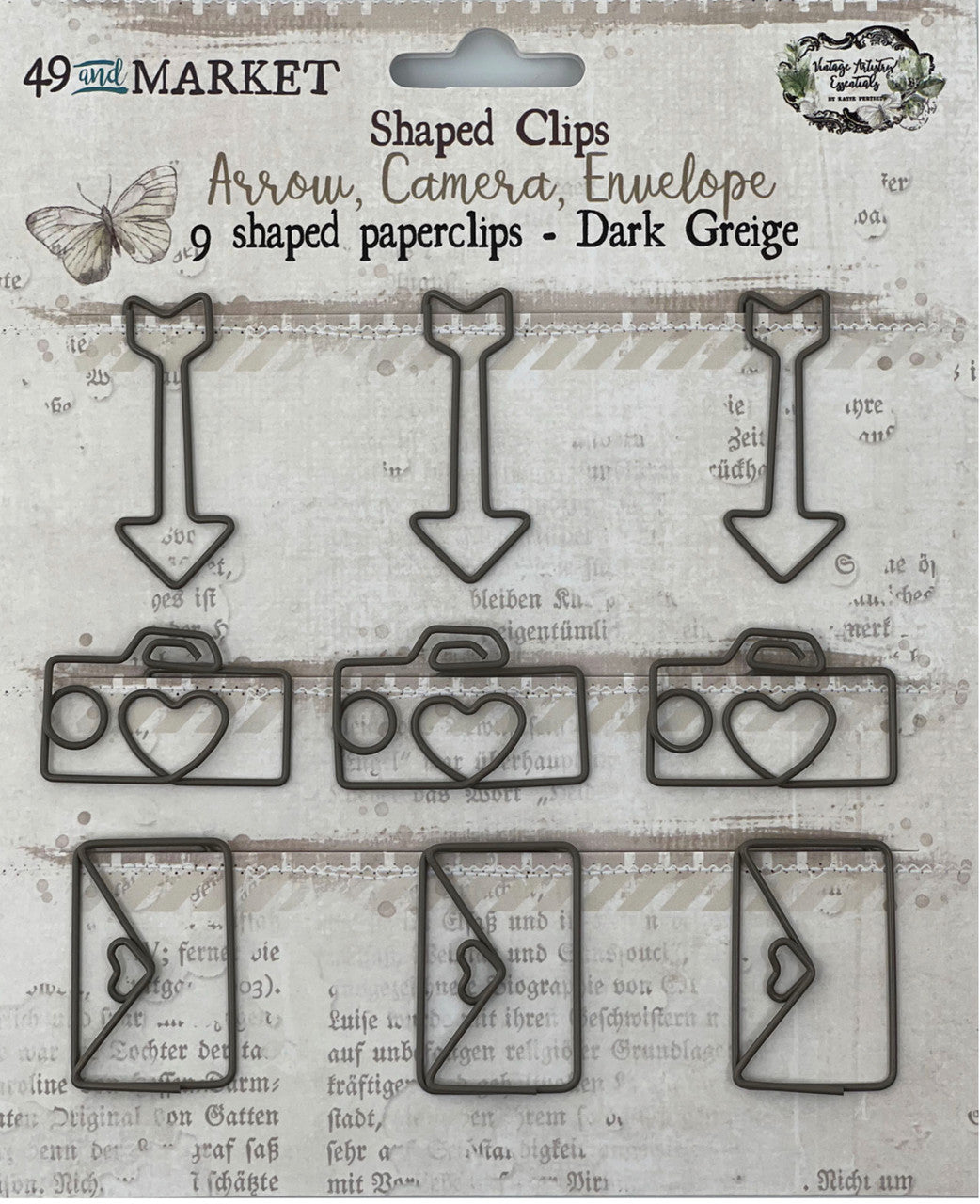 49 & Market Shaped Clips Dark Greige: Arrow, Camera, Envelope